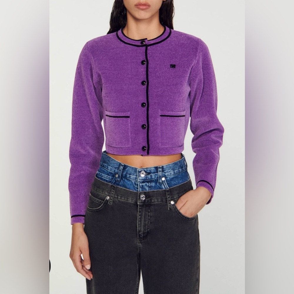 Sandro VELVET-EFFECT CROPPED COATIGAN/ Size 0